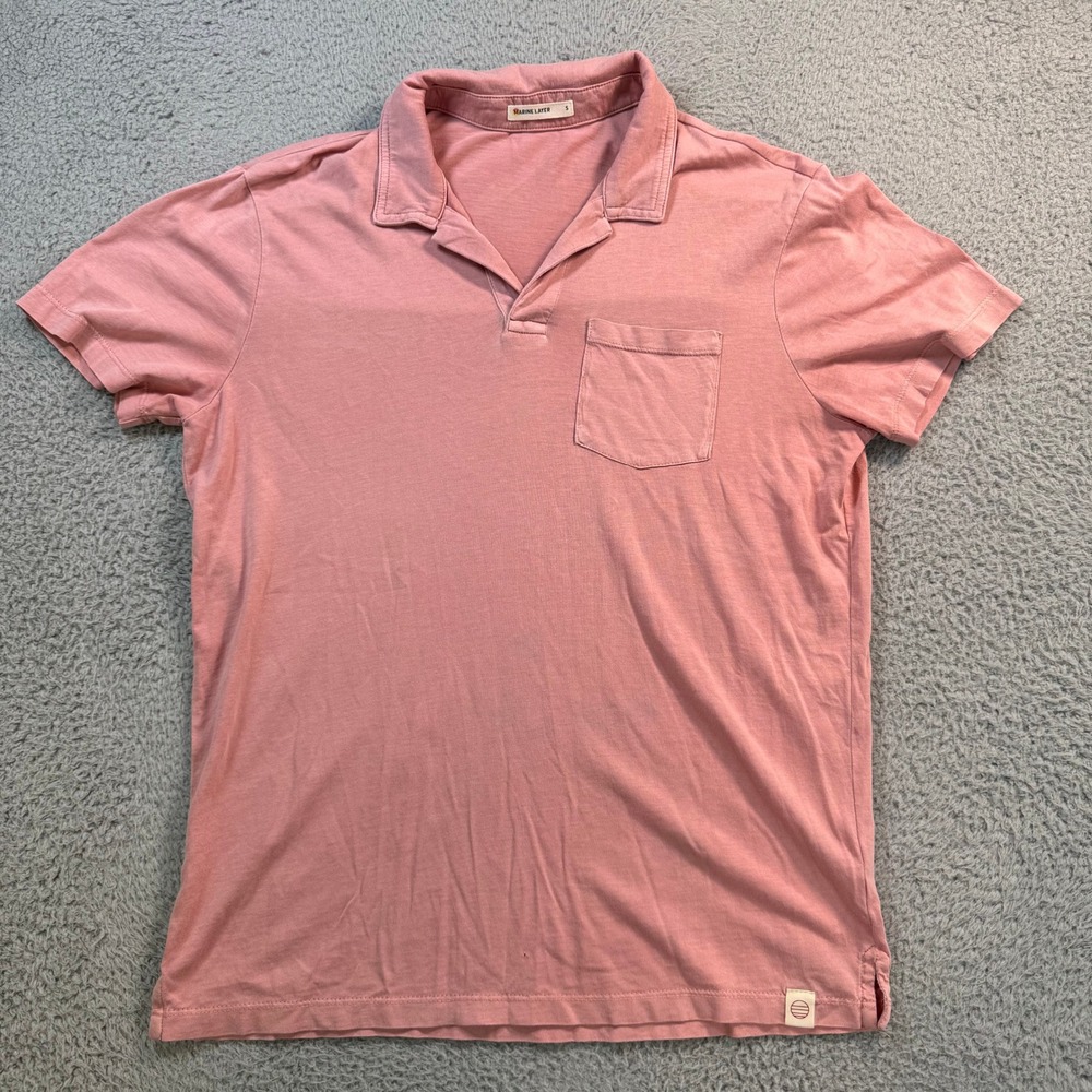 Marine Layer Mens Small Pink Tencel Modal Cotton Short Sleeve Pocket Polo Shirt